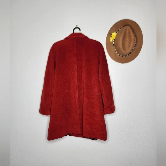 Ellen Tracy Rust Red Single-Breasted Wool-Blend Pea Coat - Picture 3 of 6